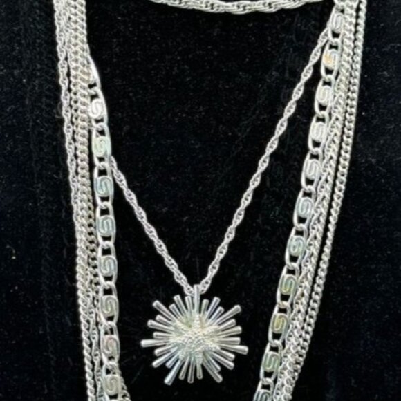 Monet Multistrand Silver-Tone Chain Necklace Starburst Pendant - Picture 2 of 6